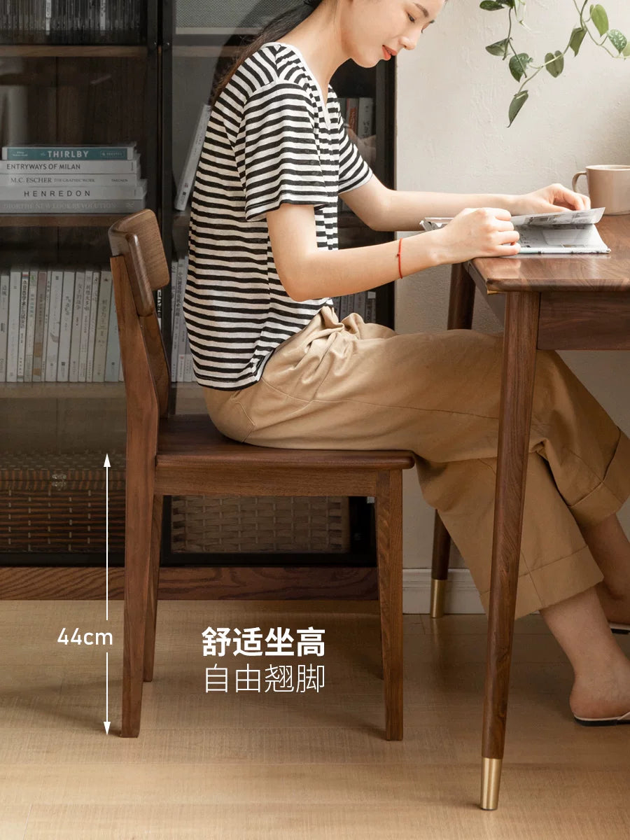 源氏木语实木餐椅现代简约家用靠背椅北欧书桌椅黑胡桃木餐桌椅子