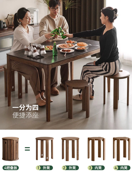 源氏木语实木叠叠凳餐厅黑胡桃木组合圆凳餐凳家用叠放凳凳子板凳