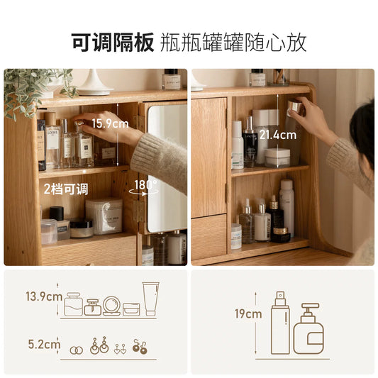 源氏木语实木梳妆台橡木伸缩化妆桌现代简约书桌北欧小户型化妆台