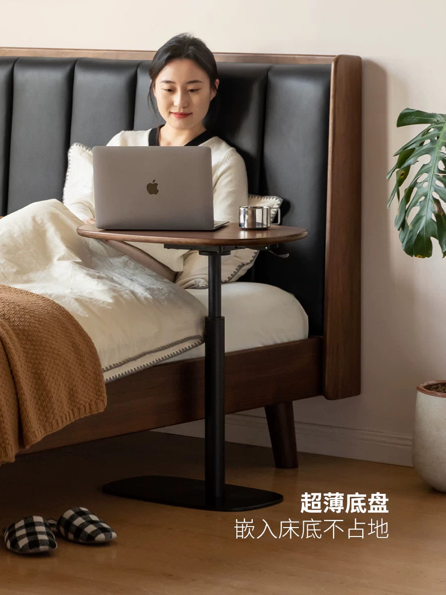 源氏木语实木升降边几客厅意式轻奢沙发侧边桌黑胡桃木旋转角几