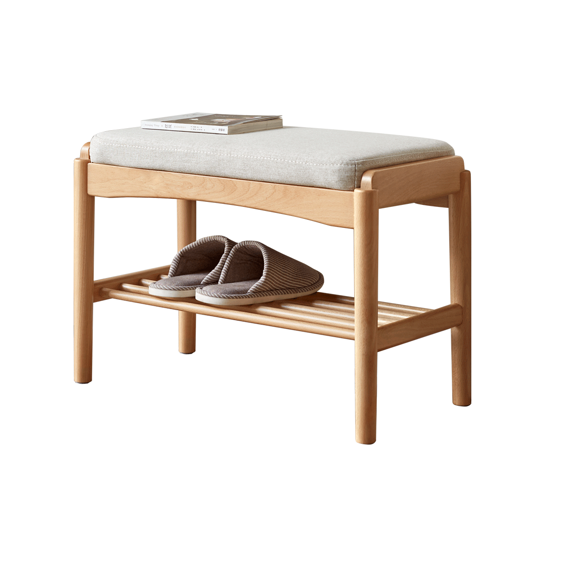 100% Solid Wood Entryway Shoe Bench, End of Bed Bench (Original Wood / Natural / Walnut)