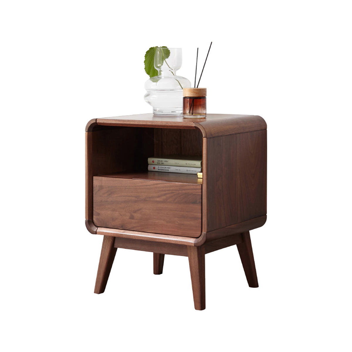 100% Wood Nightstand Bed Side Table with Drawers (Natural)