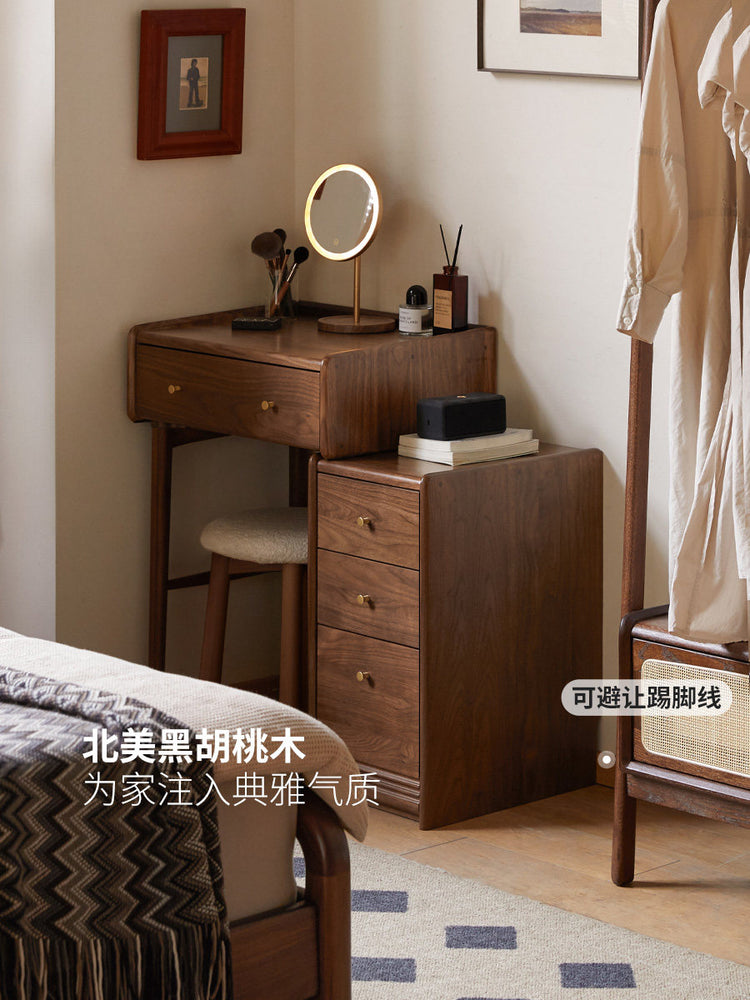 实木梳妆台柜子一体小户型伸缩化妆台卧室黑胡桃木化妆桌