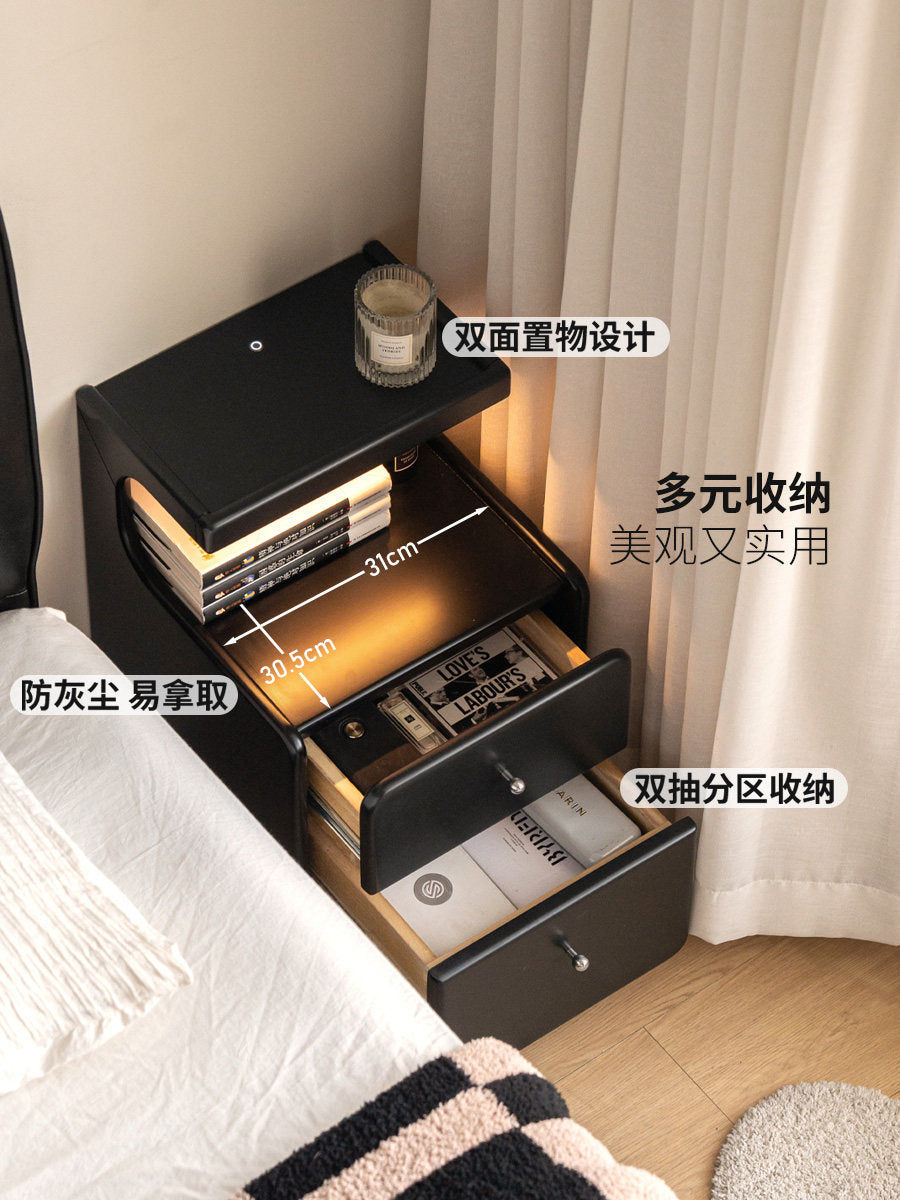 实木床头柜卧室现代简约黑色储物柜床边多功能收纳柜