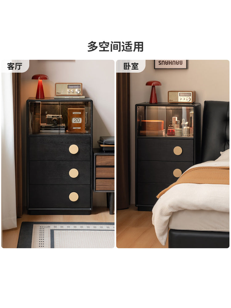 实木边柜客厅中古风储物柜黑色落地展示柜复古床头柜