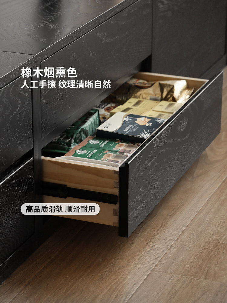 实木电视柜客厅现代简约收纳储物柜黑色橡木模块组合书柜