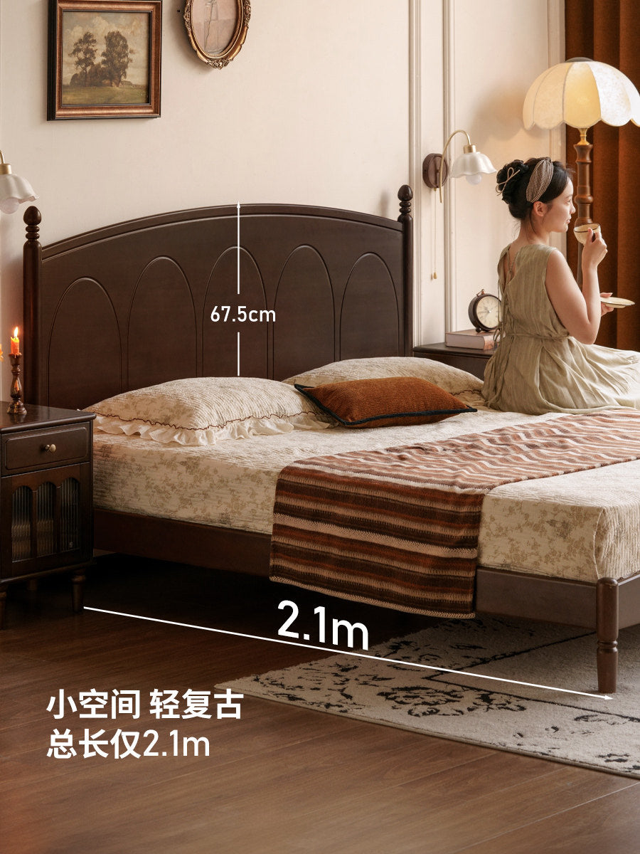 实木床法式复古1米5大板床胡桃色大床卧室1米8双人床