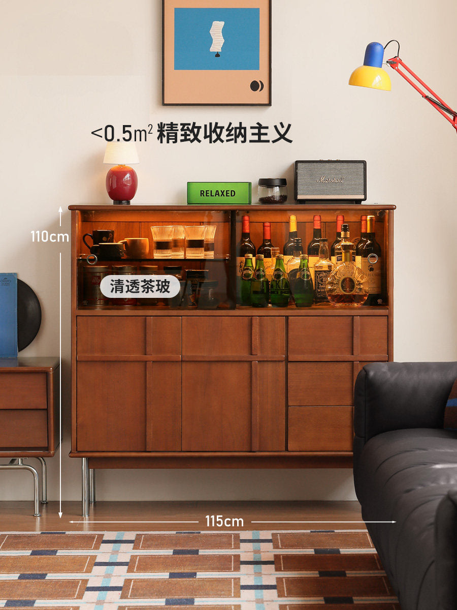 实木餐边柜餐厅中古风储物柜小户型玻璃柜客厅展示柜