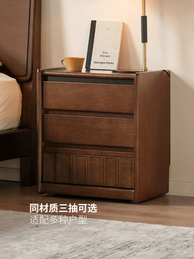 实木床头柜现代简约胡桃色储物柜卧室可移动两抽柜子