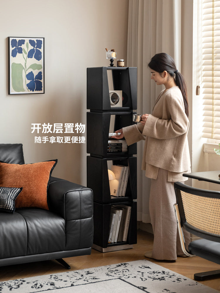 实木书架小户型落地置物架书房包豪斯展示架橡木黑色窄柜