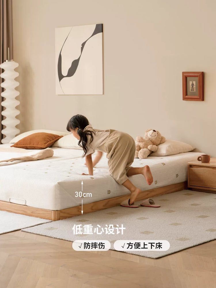 实木床奶油风拼接榻榻米床小户型地台床无床头齐边双人床