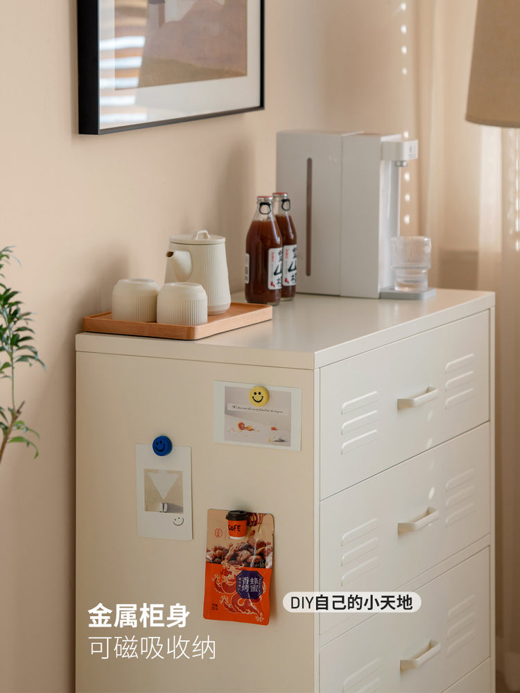 铁艺斗柜现代简约白色收纳柜卧室奶油风床尾储物柜