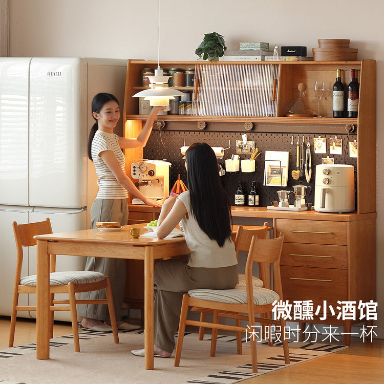 实木餐边柜靠墙一体日式樱桃木高柜洞洞板酒柜厨房柜子
