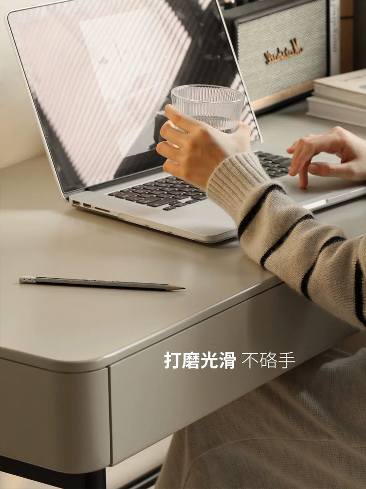 实木书桌轻奢灰色靠墙长桌子带抽屉铁艺办公桌化妆桌