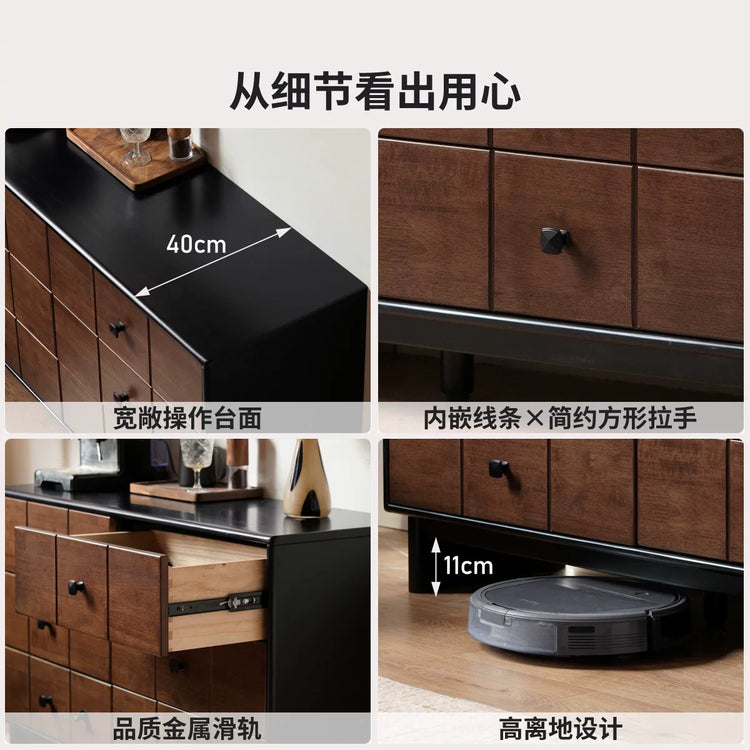 源氏木语实木床头柜卧室床尾抽屉柜中古风储物柜家用胡桃色边柜