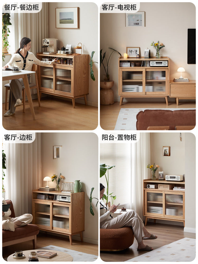 实木餐边柜窄型茶水柜橡木厨房收纳柜小户型北欧碗柜
