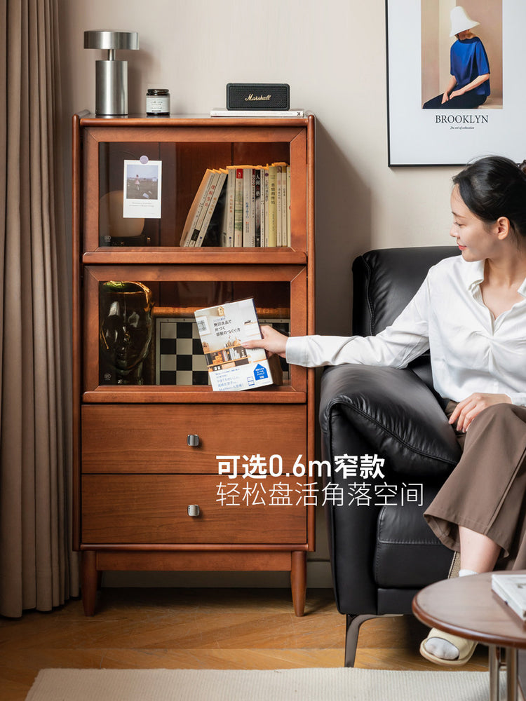 实木边柜法式复古收纳储物柜客厅中古展示柜翻门书柜