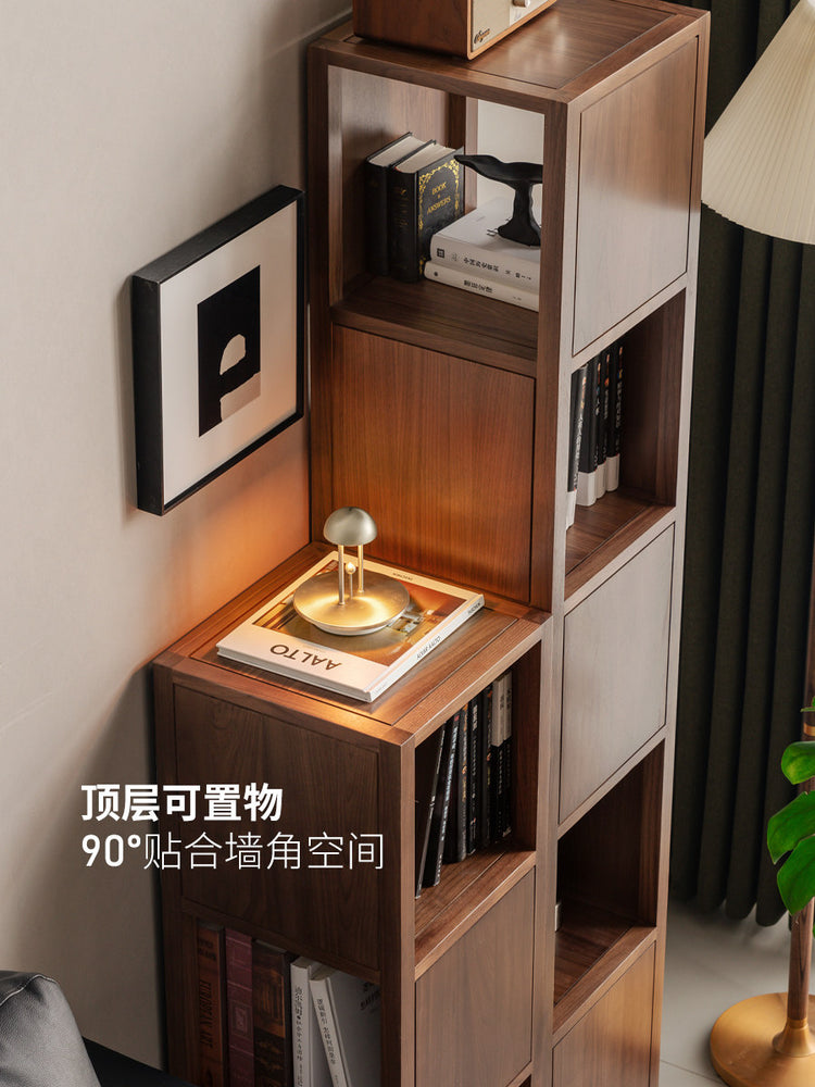 实木书架黑胡桃木书房置物架小户型角落展示架收纳架