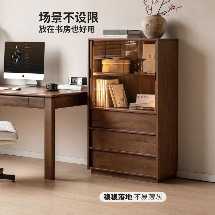 实木边柜客厅侘寂风落地展示柜黑胡桃木骨骼线电视柜立柜