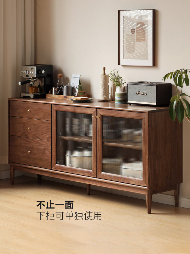 全实木餐边柜靠墙一体储物柜小户型黑胡桃木茶水柜收纳柜