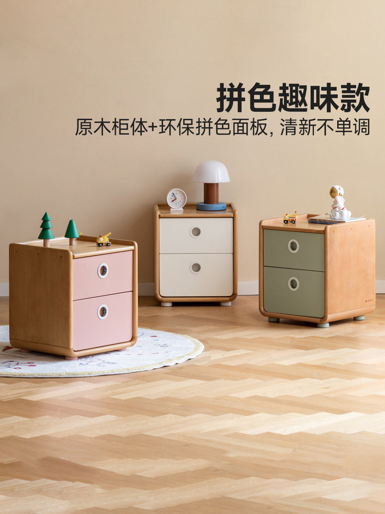 实木儿童双抽床头柜合集卧室原木风储物柜床边收纳柜