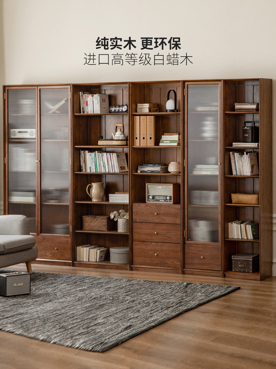 实木防尘玻璃门书柜背景墙落地整墙书架北欧展示柜置物柜