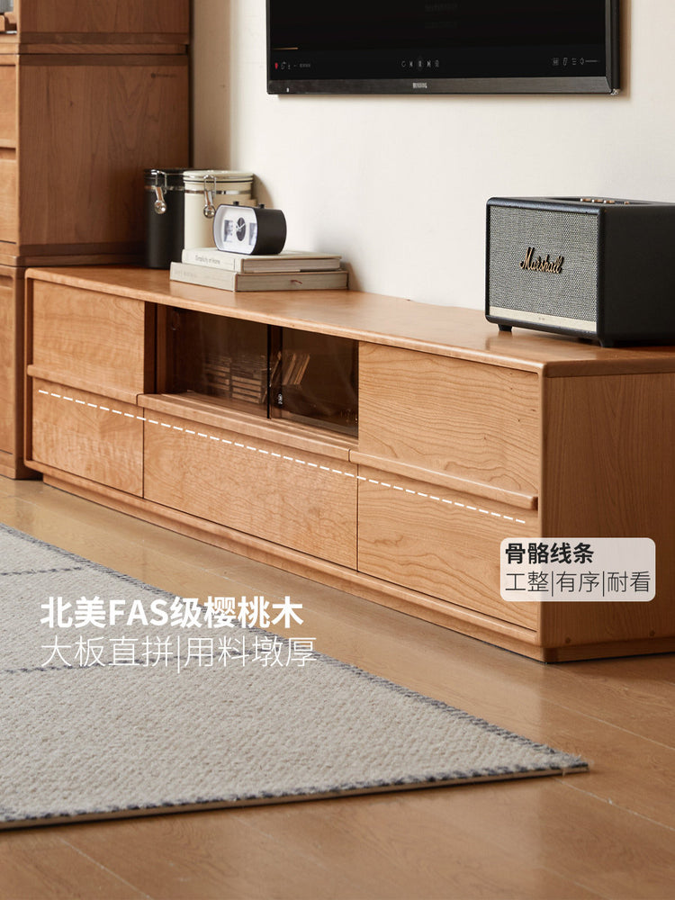 电视柜客厅现代简约落地收纳储物柜樱桃木地柜