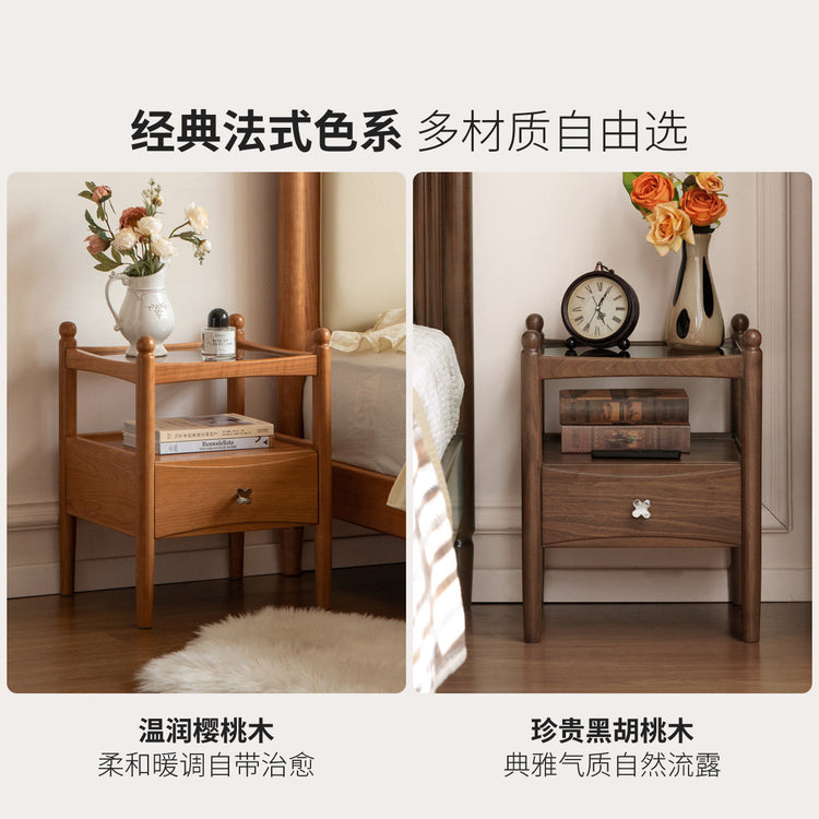 实木床头柜法式奶油风边几卧室白色储物柜床边收纳柜