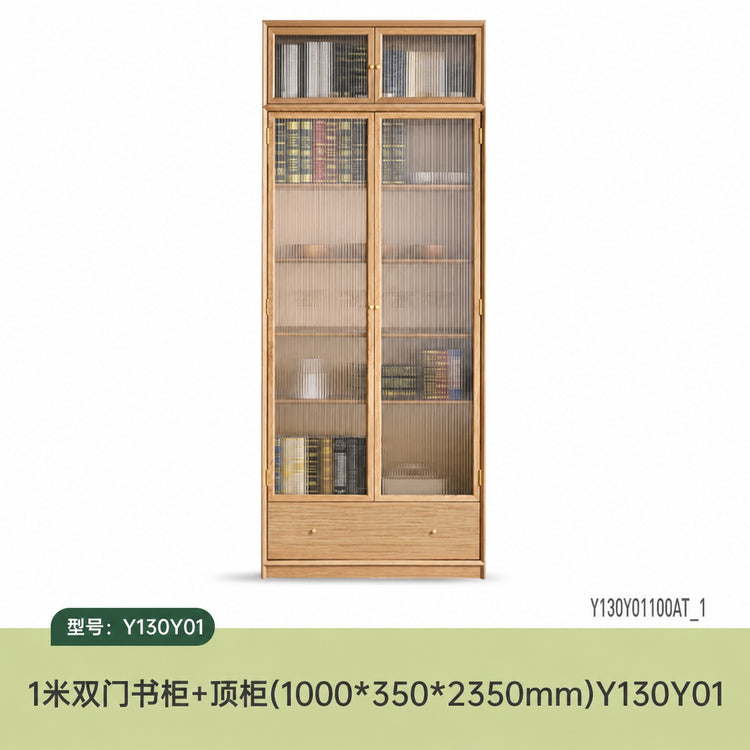 实木组合书柜现代简约白蜡木书架背景墙书橱书房落地柜子
