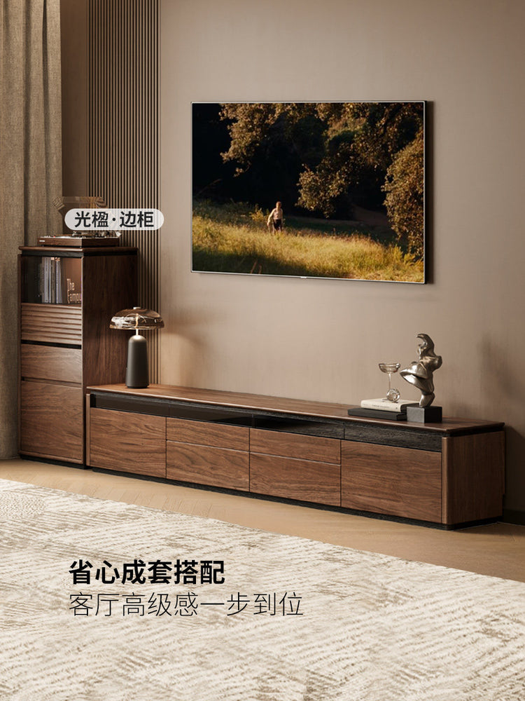 实木电视柜客厅意式轻奢收纳储物柜黑胡桃木落地地台