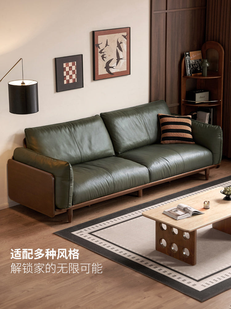 实木客厅意式轻奢歌德三人位真皮沙发黑胡桃沙发