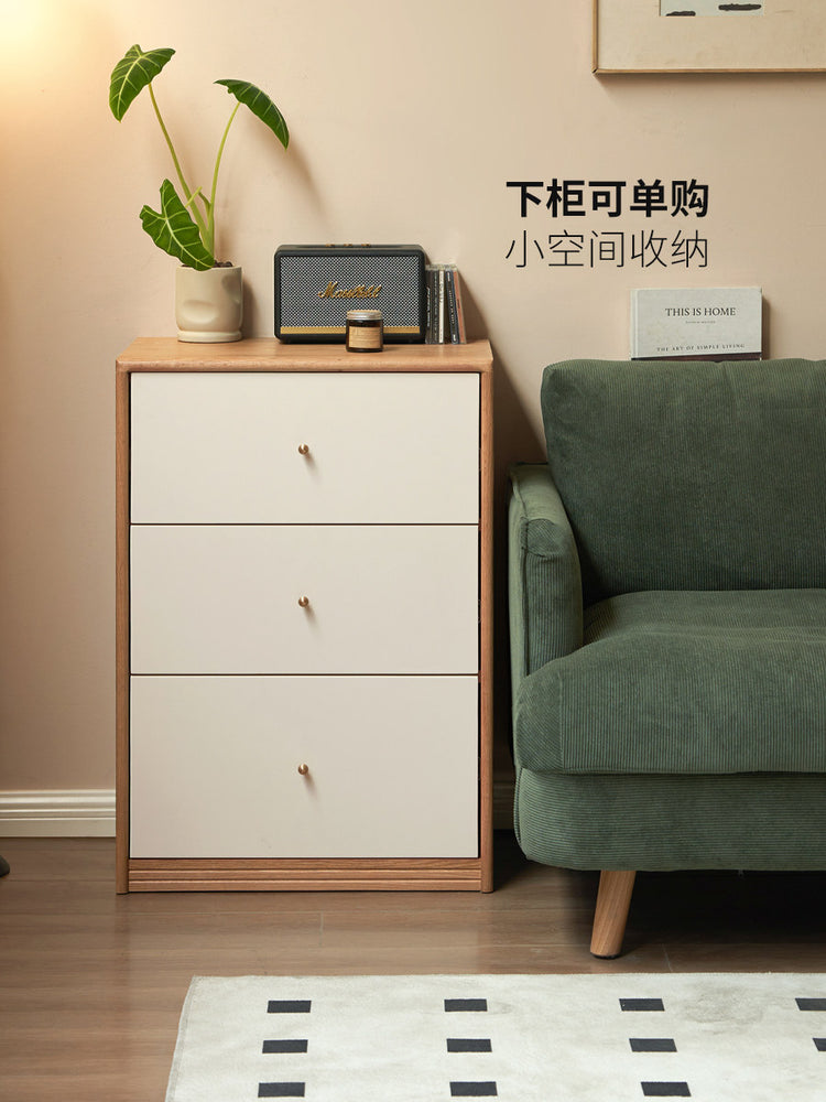实木组合书柜原木奶油风靠墙储物收纳柜橡木落地书架