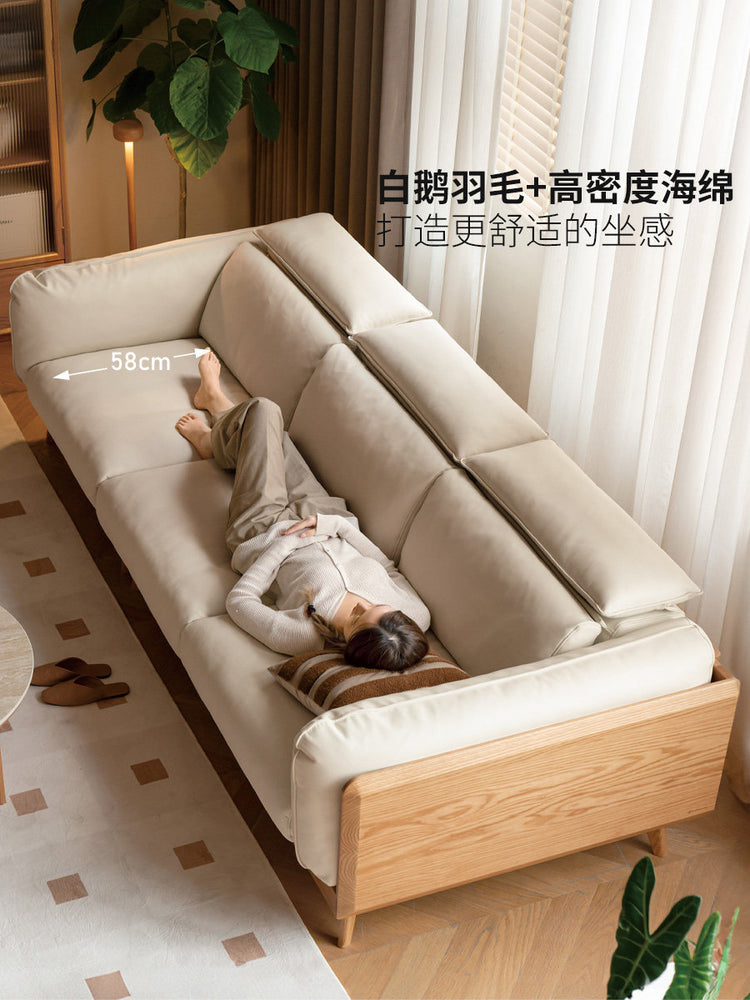 实木客厅现代简约鲸韵沙发小户型橡木真皮沙发
