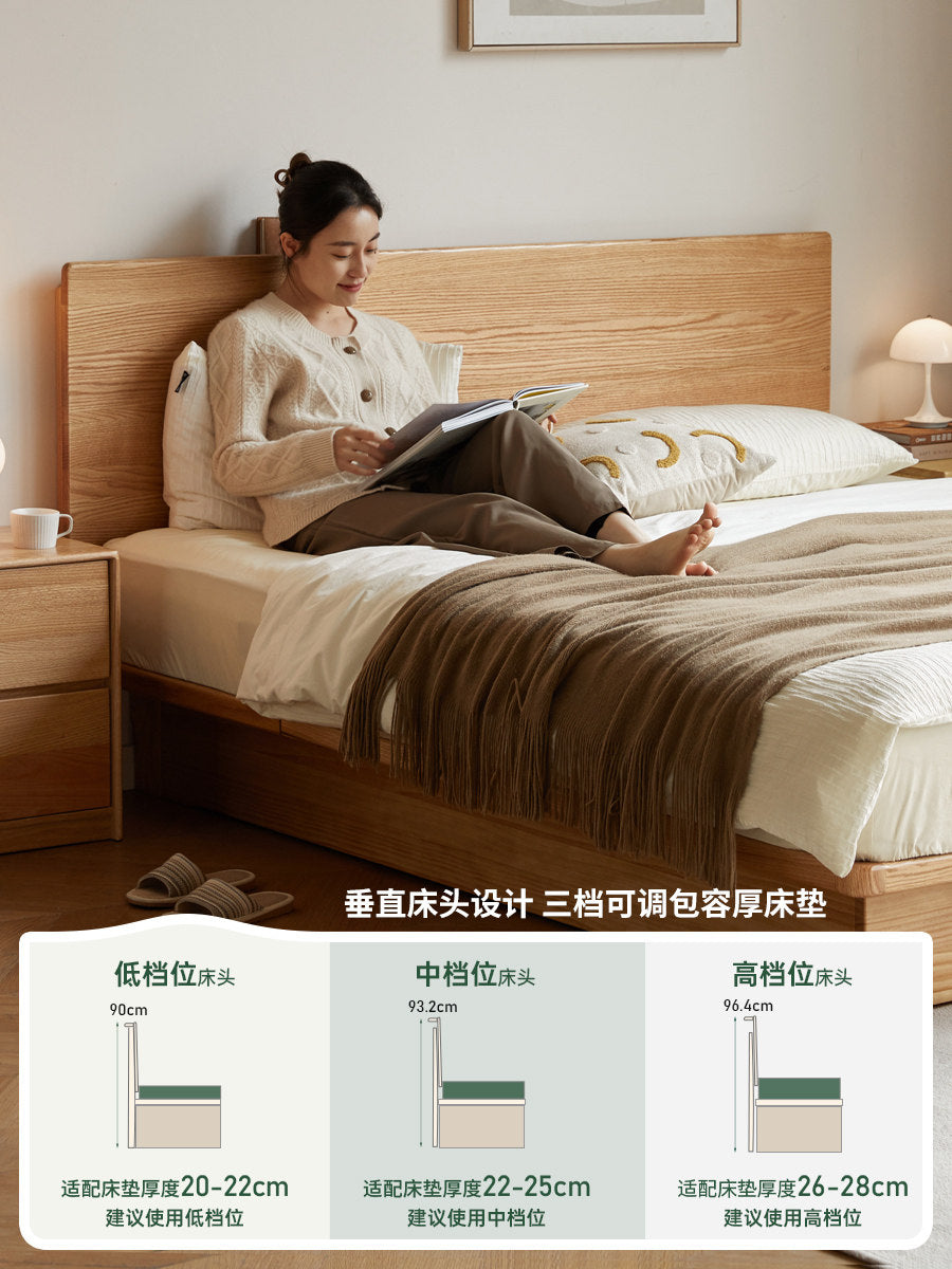 实木床现代简约橡木悬浮床卧室箱体床储物床原木风家具