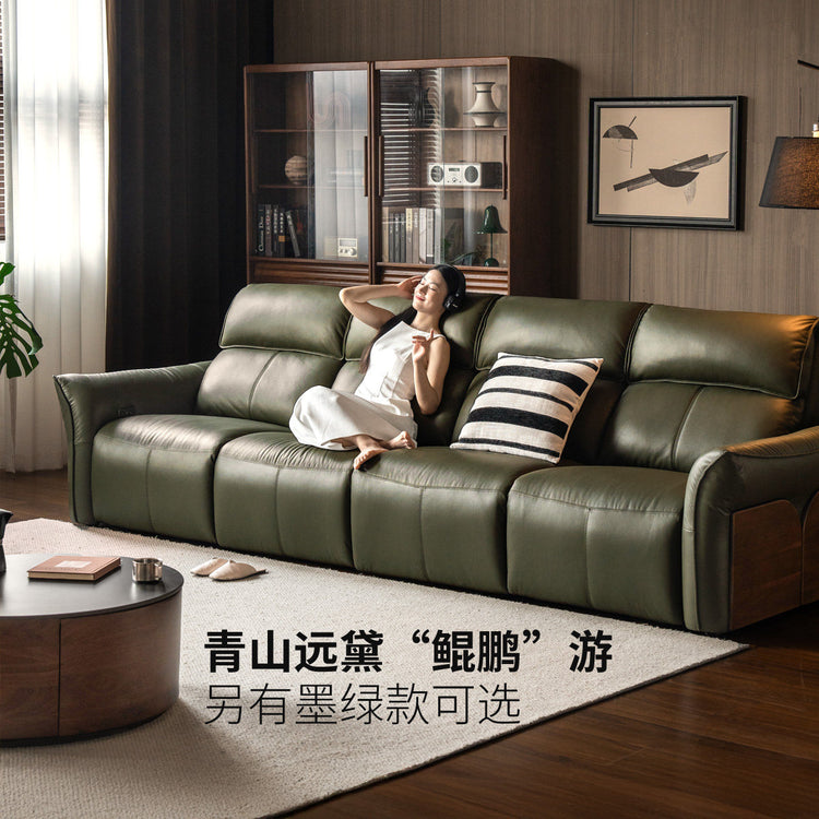 皮艺意式轻奢黑胡桃木鲲鹏沙发客厅黑色真皮沙发