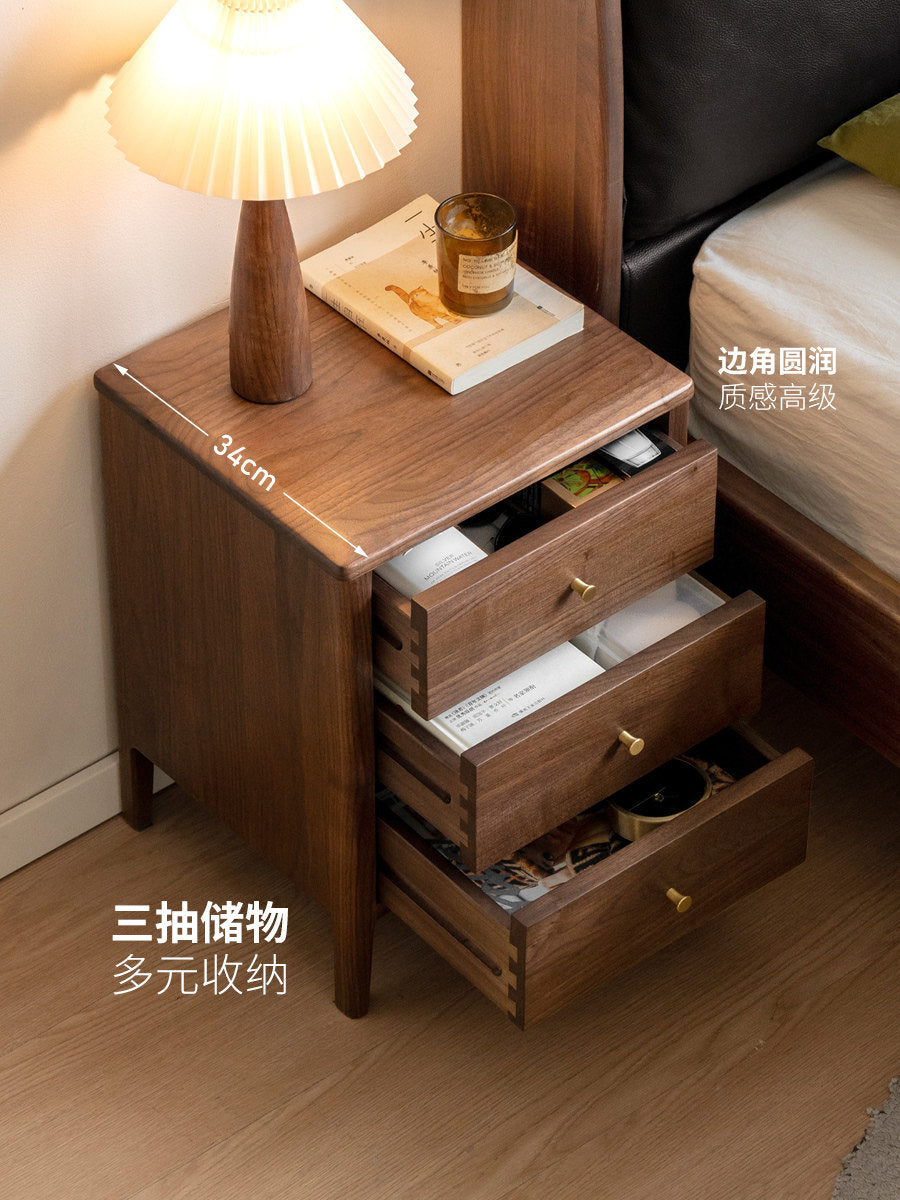 实木床头柜卧室床边柜黑胡桃木储物柜北欧风小柜子