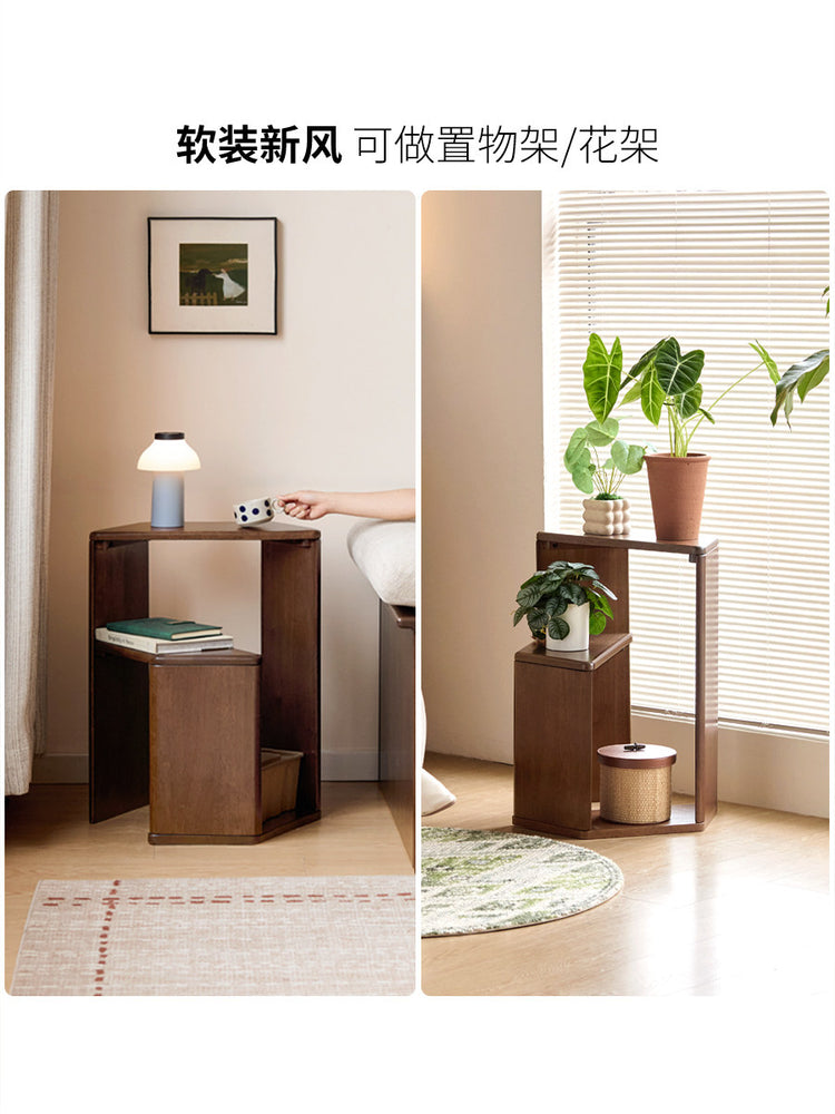 实木置物架客厅简约收纳展示架阳台边几胡桃色转角花架