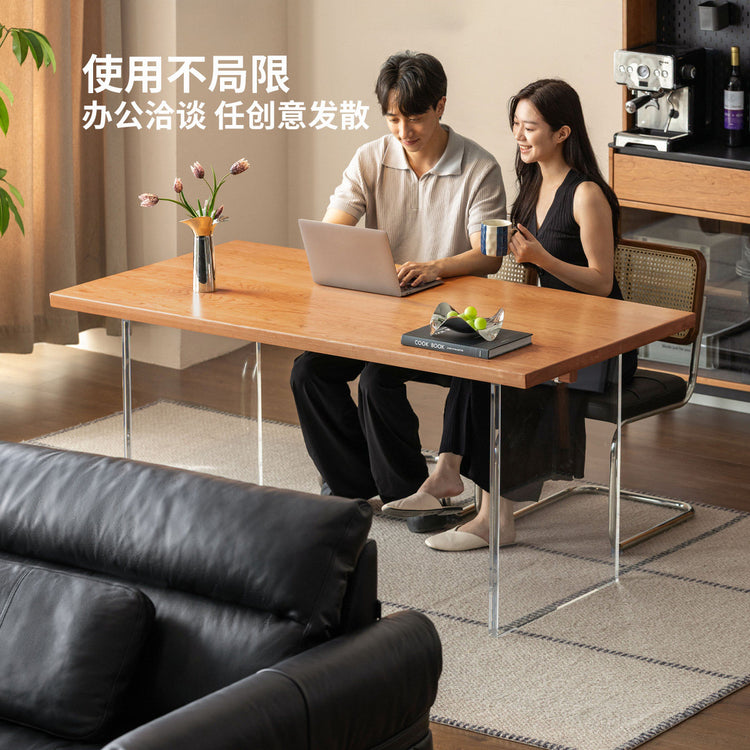 实木饭桌亚克力悬浮餐桌樱桃木长方形桌子工作台岛台