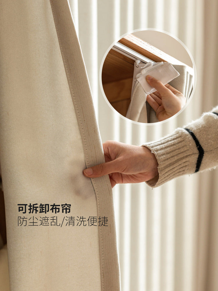实木衣柜卧室橡木超薄布帘衣橱原木风防尘收纳储物柜