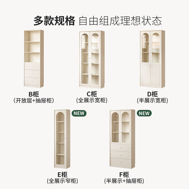 实木书柜白色带玻璃门一体整墙组合落地展示柜法式奶油风