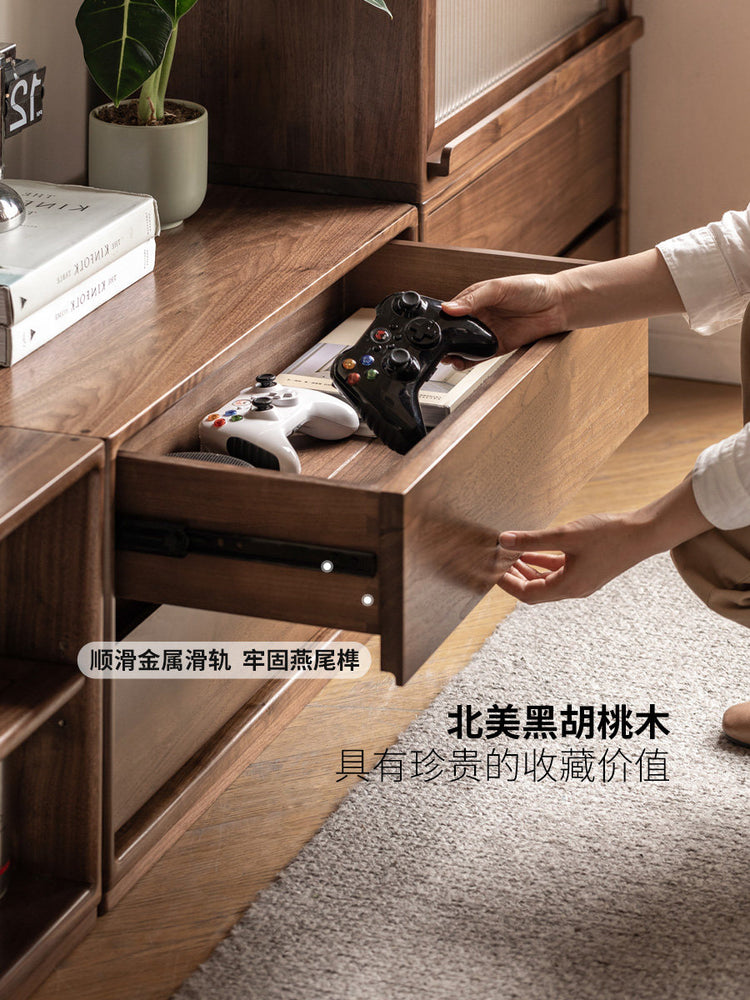 实木电视柜简约模块组合收纳储物柜客厅地柜黑胡桃木书柜