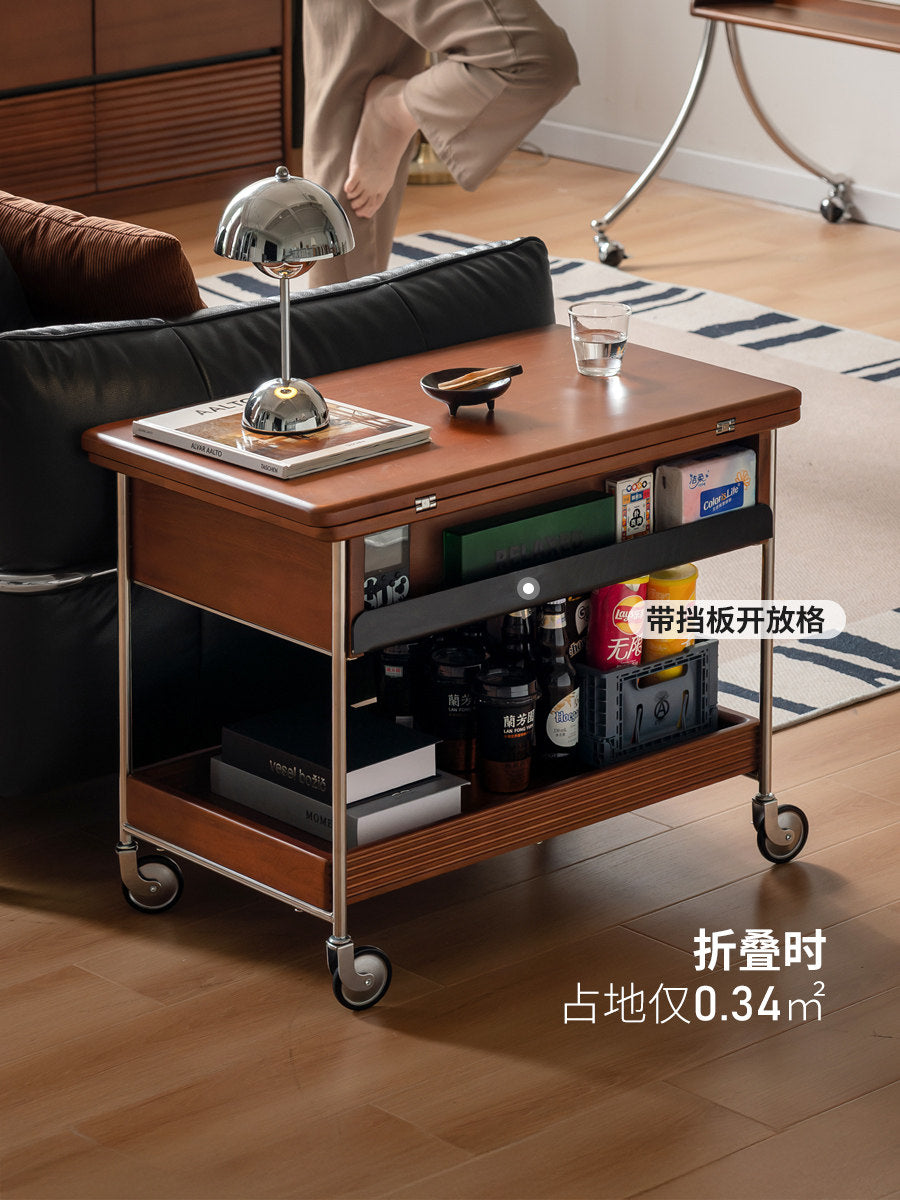 实木折叠茶几客厅包豪斯沙发边桌小户型边几中古移动推车