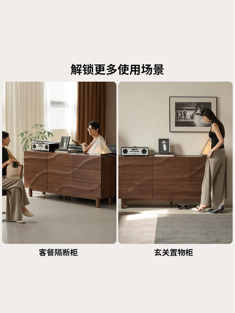 全实木餐边柜餐厅轻奢黑胡桃木橱柜小户型储物柜子