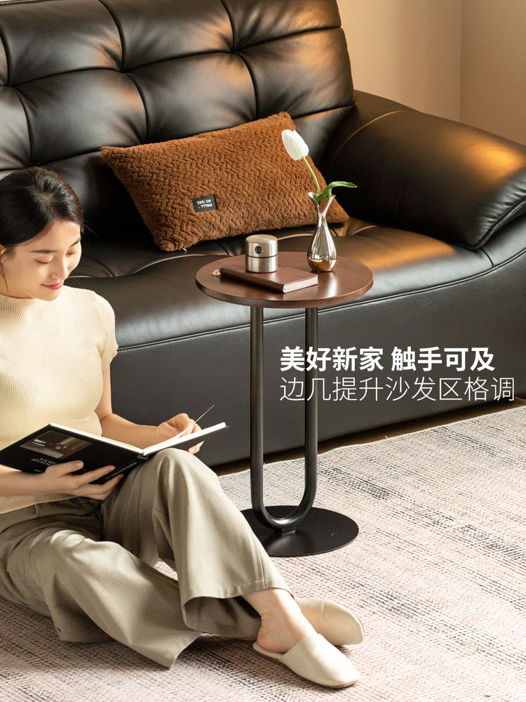 实木边几意式轻奢圆几客厅小户型沙发边桌胡桃色角几