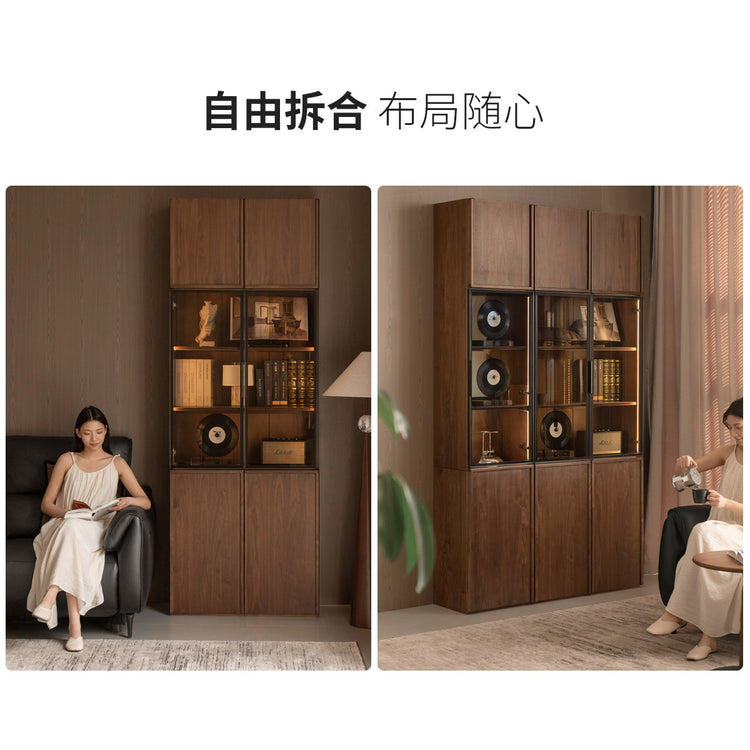 实木书柜储物柜一体靠墙黑胡桃木骨骼线展示柜书房组合柜