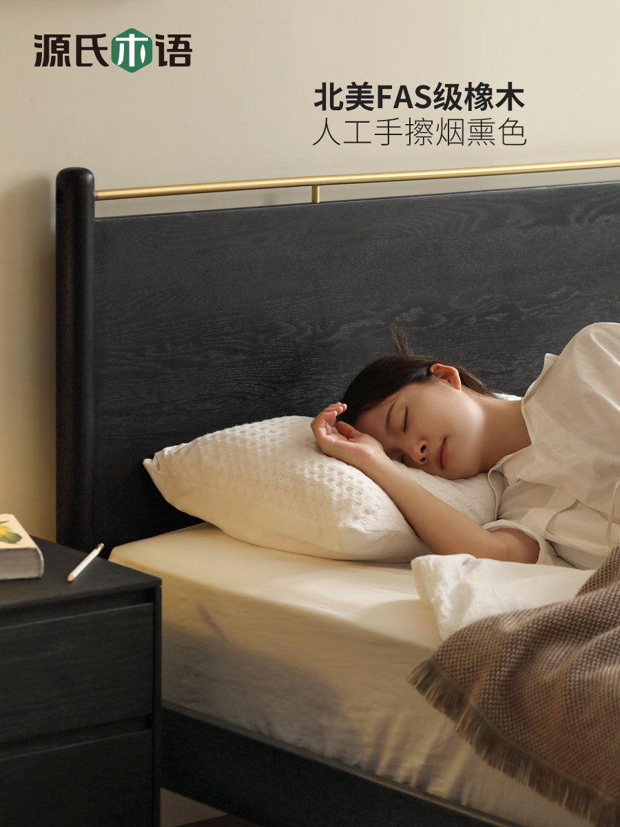 全实木床现代简约黑色复古双人床卧室大床橡木家具