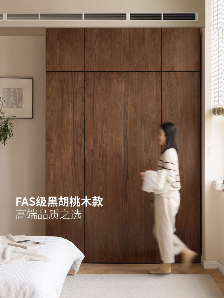 实木衣柜现代简约储物柜卧室胡桃色收纳柜对开门衣橱