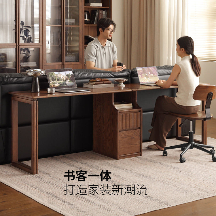 实木书桌现代简约胡桃色办公桌橡木储物双人桌书房电脑桌
