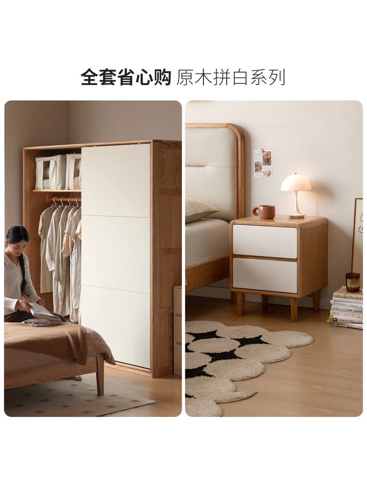 实木斗柜简约现代九边柜卧室橡木储物柜白色抽屉柜
