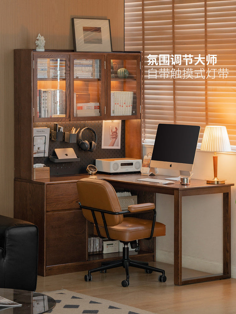 实木书桌书架一体转角桌子书房学习桌现代简约电脑桌